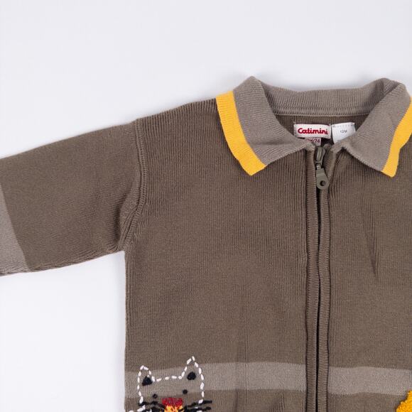 Catimini Cat Polo Knit Zip Sweater Cardigan Brown Yellow Size 12 months (74 cm) - Picture 3 of 8